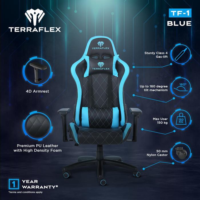Terraflex TF-1 Gaming Chair Kursi - Black/Blue