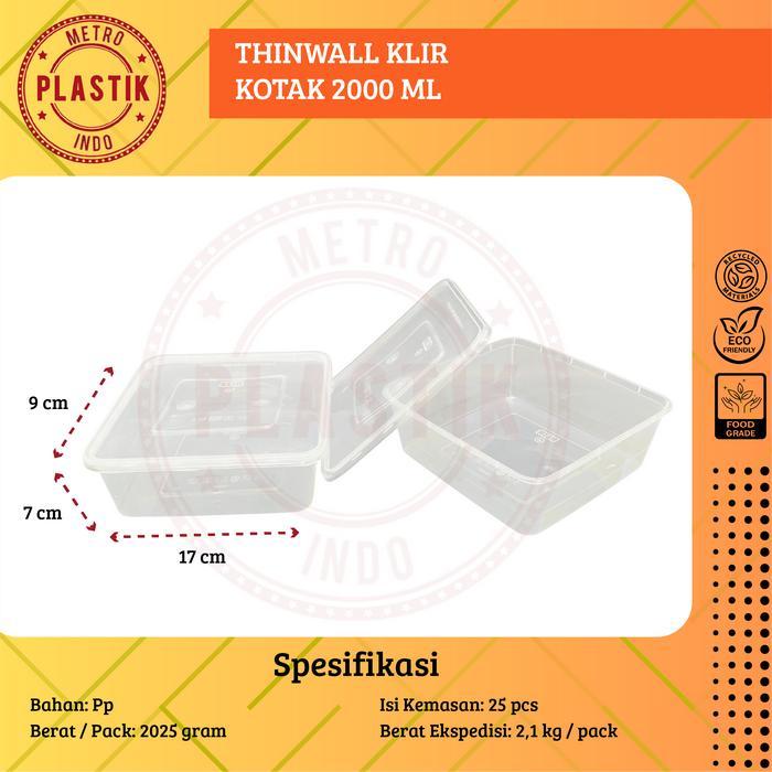 Thinwall Klir 2000ml Kotak Makan Plastik 2000 ml KLIR SQUARE @25set
