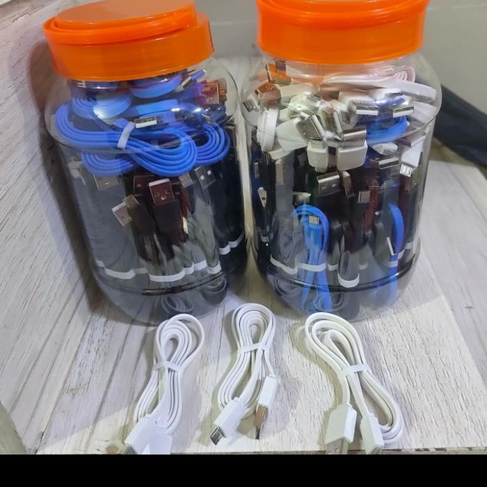Kabel data toples murah gepeng warna warni 1 toples isi 50pc