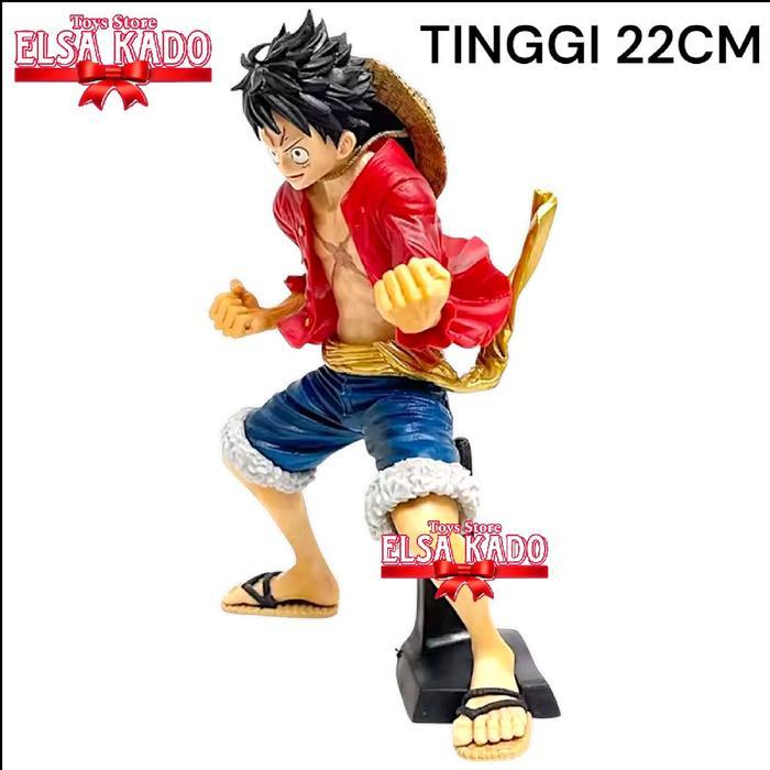 Action Figure One Piece Luffy Squatting Position Besar Tinggi 22Cm Promo 0326