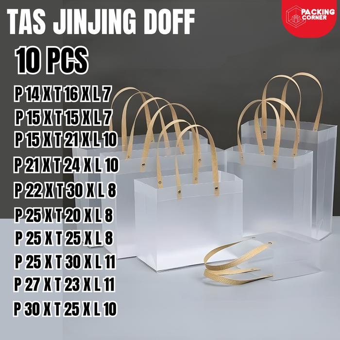 10 PCS Tas Hampers Mika Doff Transparan PP Goodie Bag Tenteng Polos Doff