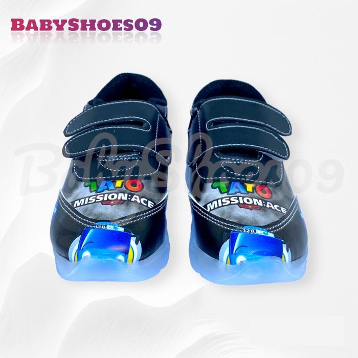 Ando Kids - Sepatu Sneakers Anak Laki-Laki Motif Bus Tayo Dengan Lampu Led Keren Ukuran 22-30 Usia 1