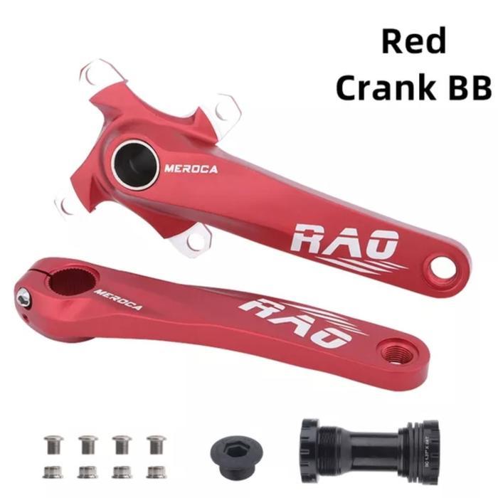 Meroca Rao Crankset HT2 BCD 104 Crank Set Hollowte Sepeda MTB BMX Merah