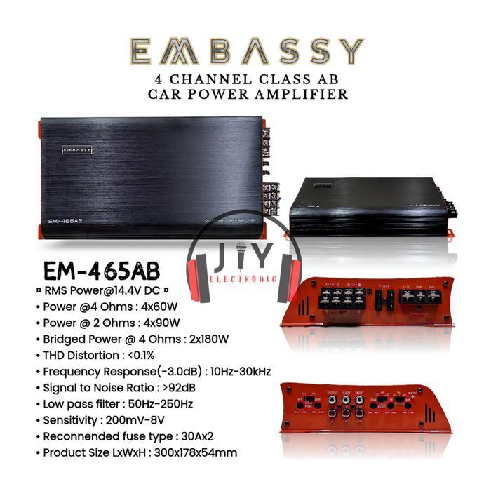 Power Amplifier Mobil 4 channel Embassy EM-465 AB EM 465 AB EM465AB