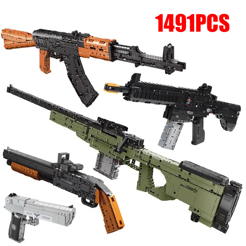 Military Sniper Gun Assembled Building Blocks AK47 Rifle AWM Model WW2 MOC Army Firearms Series