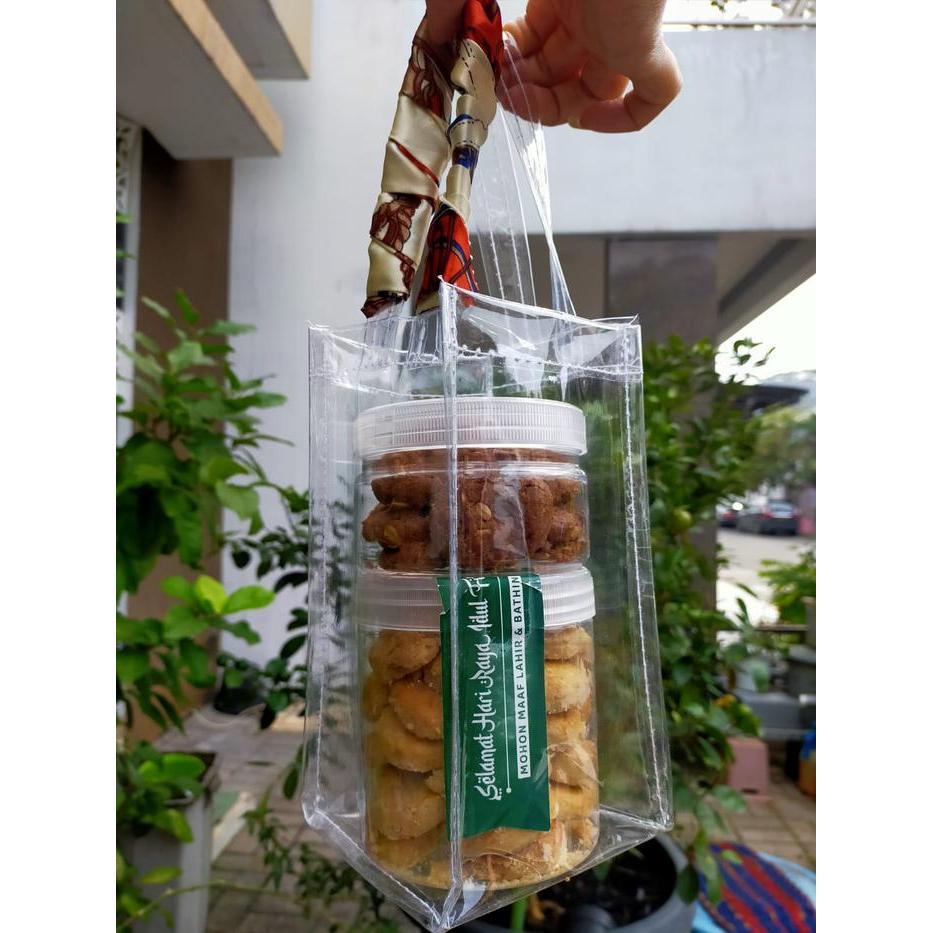 10X10X20 Tas tenteng toples tabung mika , toples tabung tas mika Putih