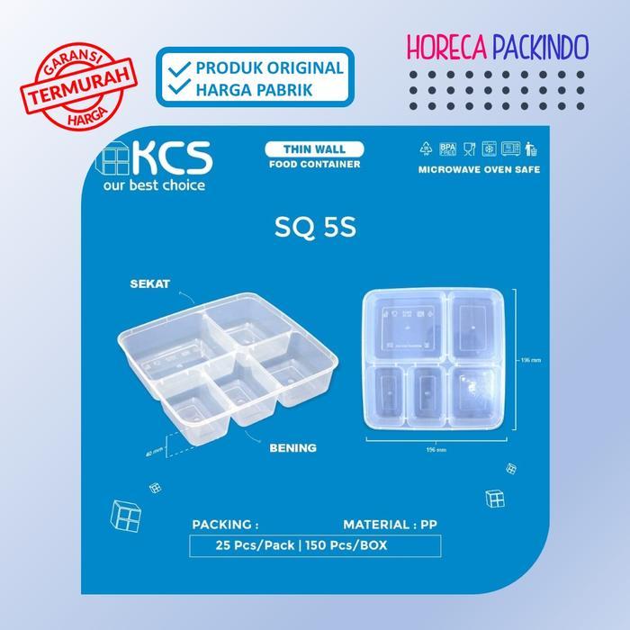 Thinwall Square Sekat 5 (DUS) + Tutup Datar / Bento Plastik KCS