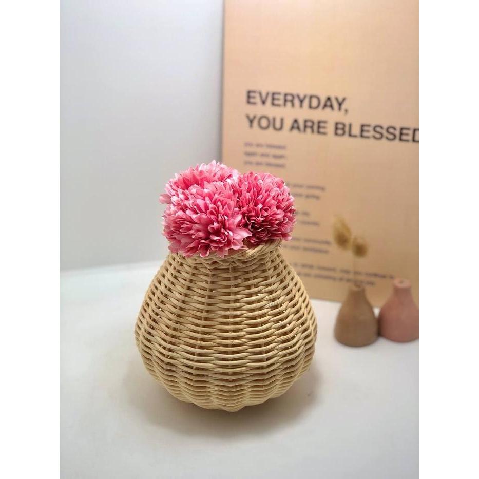Vas Rotan - Vas Pot Bunga Rotan - Vas Meja Dekorasi Rumah Aesthetic