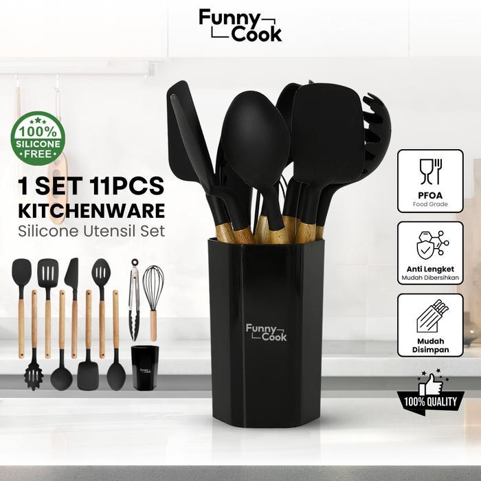 12in1 Set Utensil Spatula Silikon Premium Tebal Tahan Panas Dengan Wadah Plastik Kitchenware