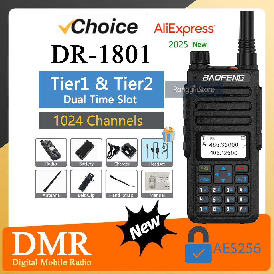 Baofeng Dr-1801 Dr-1801 Walkie Talkie Dual Time Aes256 Digital Dm-1801 Updated Dual Band 136-174 &