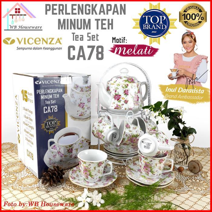 VICENZA perangkat Tea set porcelain motif melati CA78 / cangkit set + teko / gelas teh kopi +