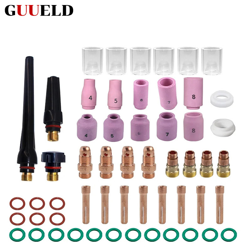 55PCS TIG Welding Torch Accessories Kit Alumina Nozzle Stubby Gas Lens 10 Pyrex Cup Kit for TIG