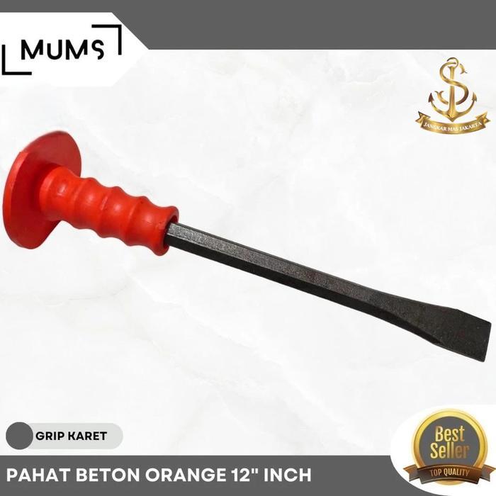 Pahat Beton PETAK (U) Gagang Bulat 12" inch Heavy Duty / Betel Tatah Gepeng Baja Tembok Kuat dan