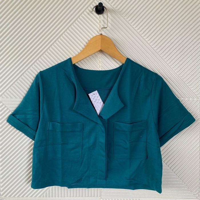 Atasan crop polos lengan stik balik/baju wanita terbaru/pakaian wanita korean style/crop top kerah