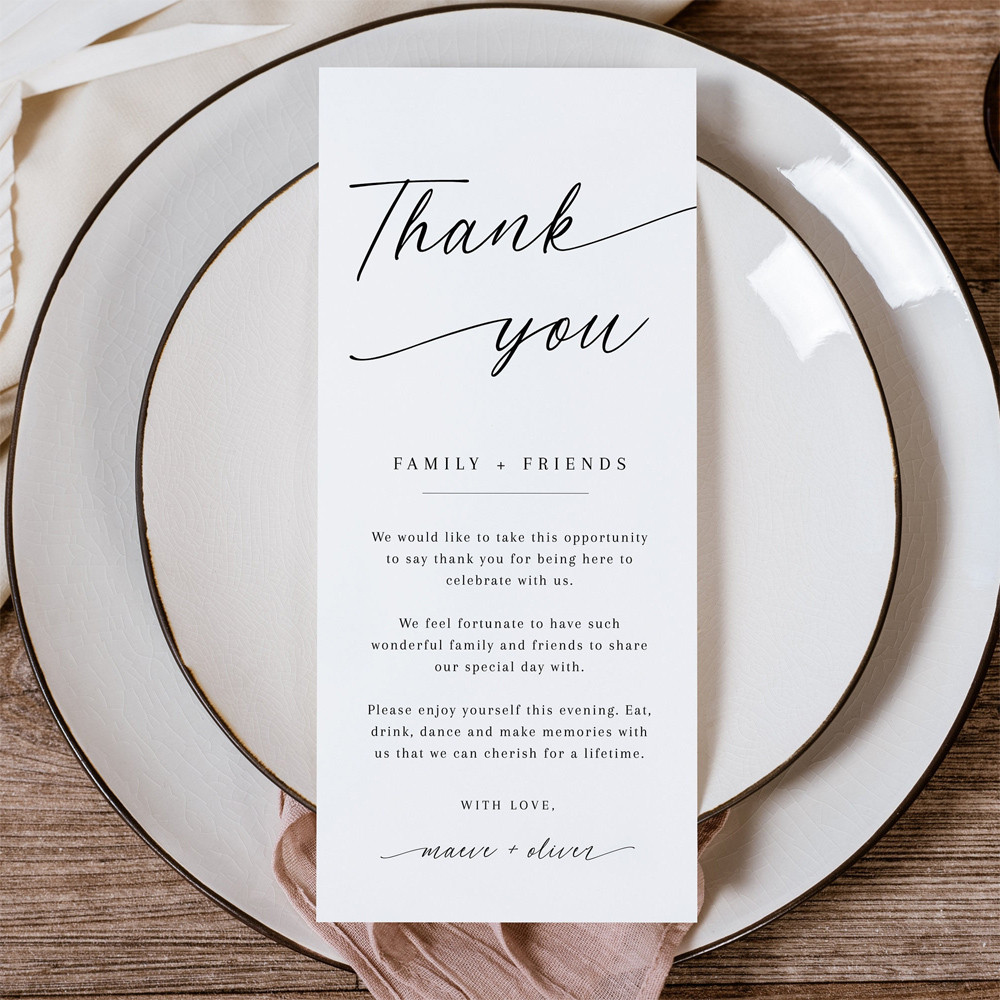 Personalized Minimalist Elegant Thank You Place Card Wedding Thank You Napkin Note Place Setting