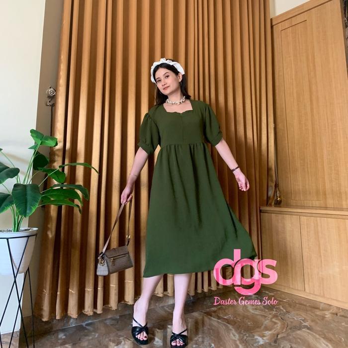 DASTER LUNA DRESS CRINKLE AIRFLOW KARET POLOS BASIC FIT NYAMAN LENGAN PENDEK BALON WANITA MURAH