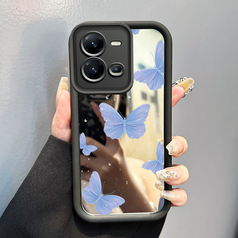 Casing Hp Untuk VIVO V25 5G VIVO V25E VIVO X80 Lite 5G Case Kupu-kupu Biru Surgawi Kesing cermin Kas