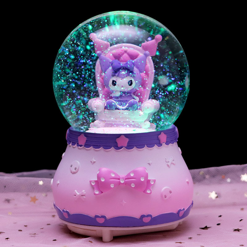Kuromi crystal ball ornament for girls, music box, spinning snow glass music box, princess birthday