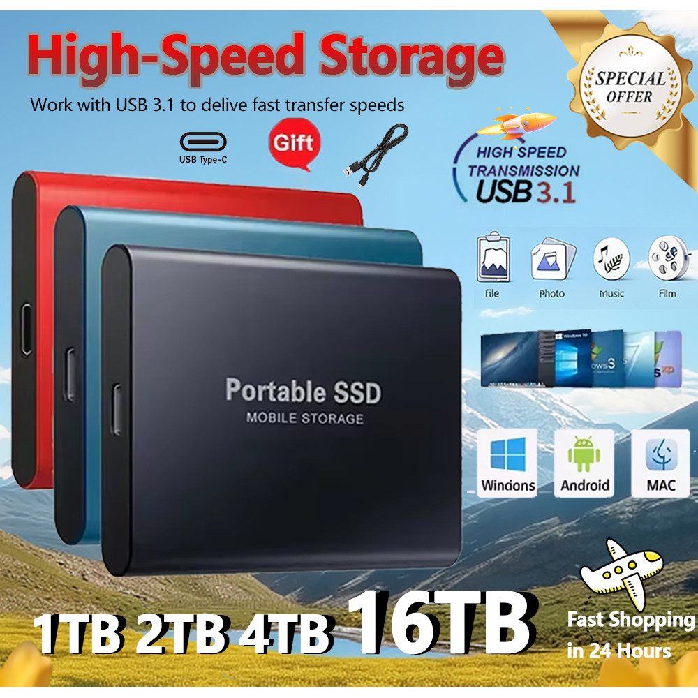 Portable SSD 1TB High-speed External Hard Drive 2TB Hard Disk Genuine Solid State Drive 16TB Mass