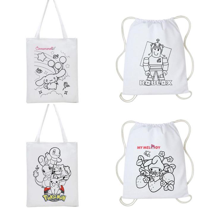 Totebag Goodie Bag Tas Serut Kartun Anak Mewarnai Anak Lukis Melukis Kanvas Canvas Goodiebag Tote
