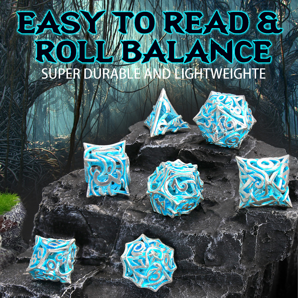 DND 7PCS Polyhedral Dice Set Hollow Metal Vine Fluorescence DND Dice RPG Dice For Dungeons and