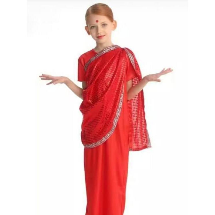 Kostum Royal India Merah Dewasa Baju Sari Saree Shari Dress Cosplay Indian Costume