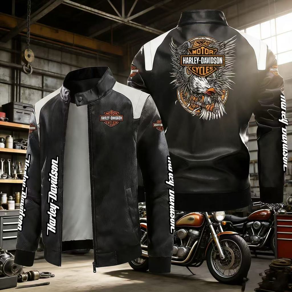 Leather Jacket Plus Size Print Autumn/Winter PU High-Quality Men's Jacket For Harley Davidson