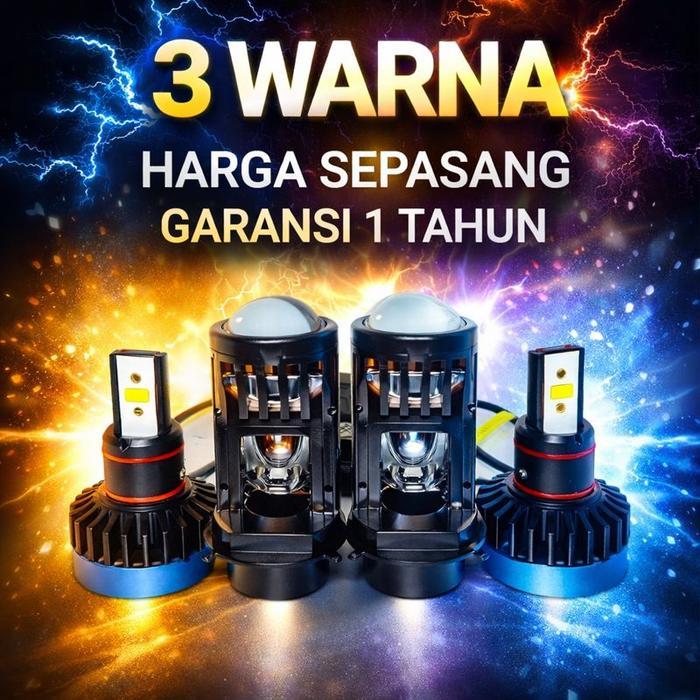 Terlaris LED H4 MINI PROJECTOR 80 WATT SOKET H4. 3 WARNA SUPER BRIGHT. TERBAIK, TERMURAH, GARANSI 1