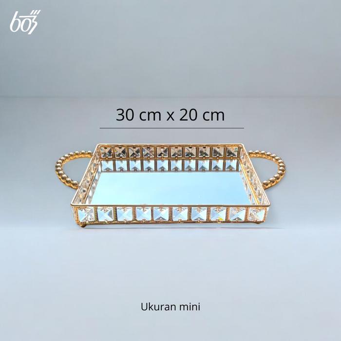 603 STORE Nampan Kaca Kristal Gold (Gagang Mini)