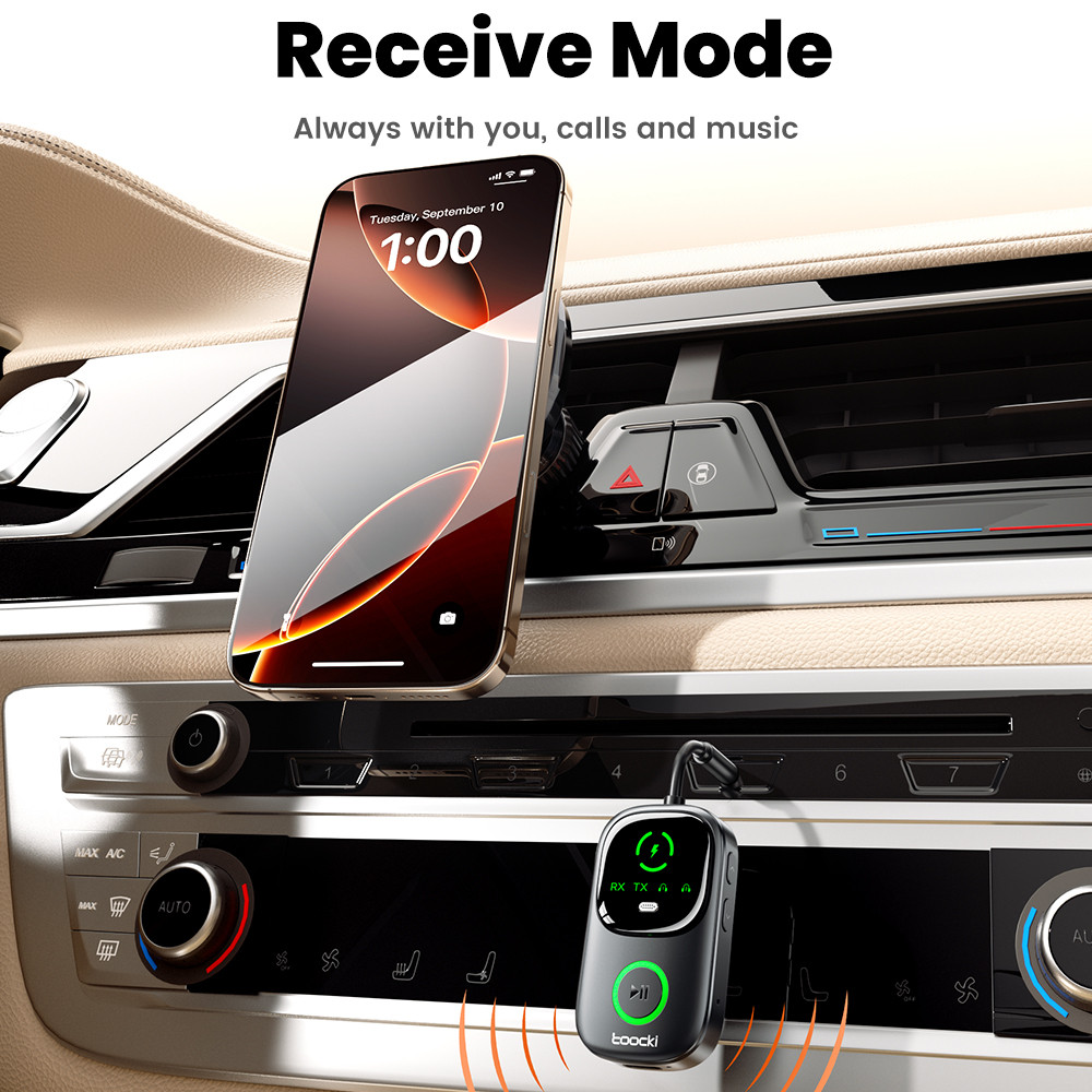 Toocki USB Bluetooth 5.4 Car Receiver Adapter With Mics&Digital Display USB AUX Bluetooth Receiver