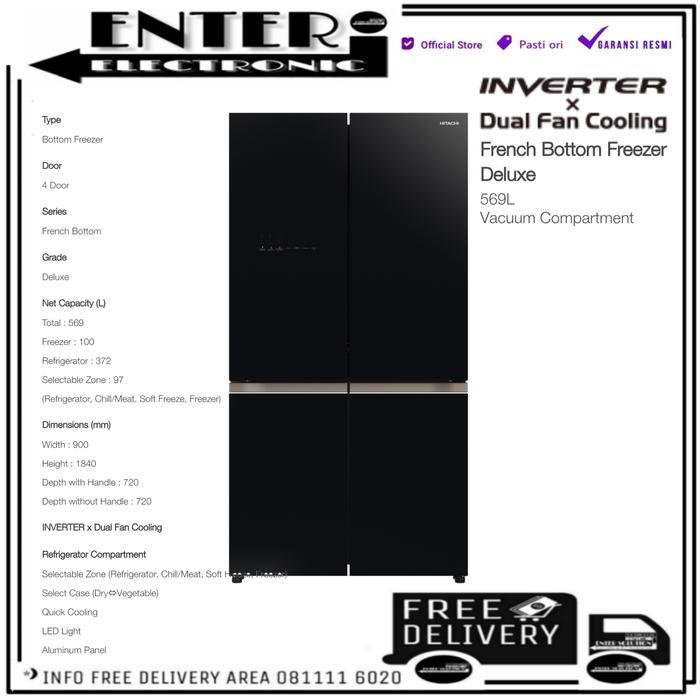 HITACHI RWB64VGD0GBK - KULKAS MULTI DOOR FREEZER BAWAH R WB64VGD0GBK