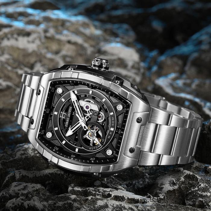 Evans Jayden Jam Tangan Pria 9611 Rantai Automatic Movement Stainless Steel Kaca Sapphire