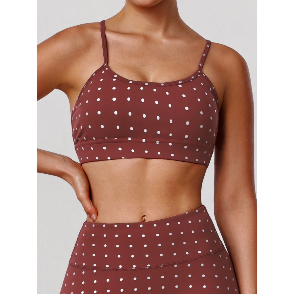 Shockproof Hot Silver Polka Dot Print Sports Bra Women Thin Shoulder Straps High Elasticity Yoga