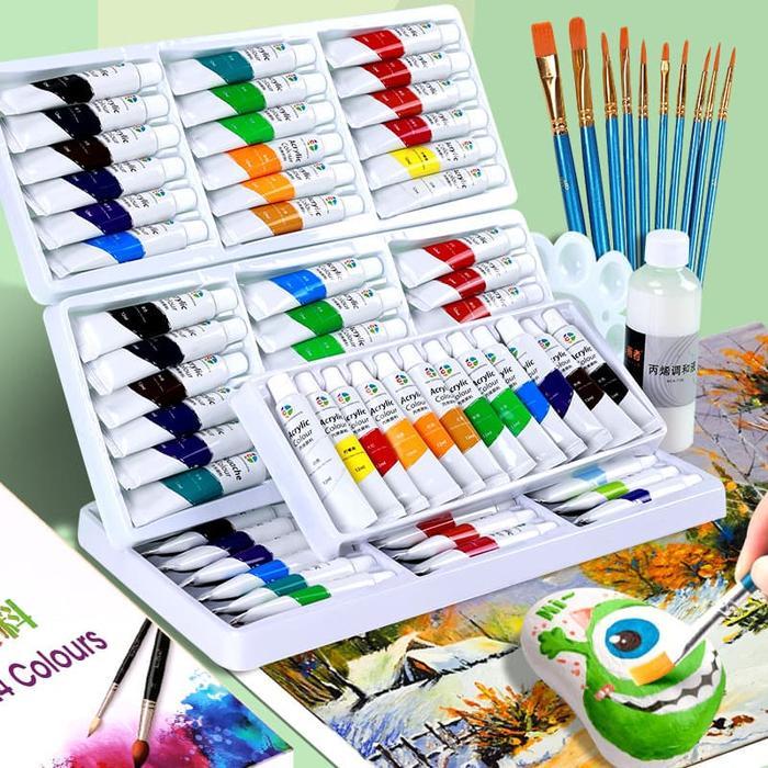 Set Cat Akrilik 12-36 Warna 12ml - Cat Air Anti Air untuk Pemula, Kualitas Premium, Aman untuk Anak