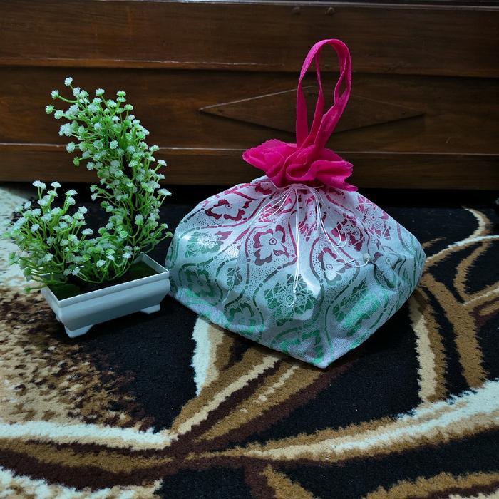 (12pcs) tas hajatan kain spunbond serut putih sablon gradasi