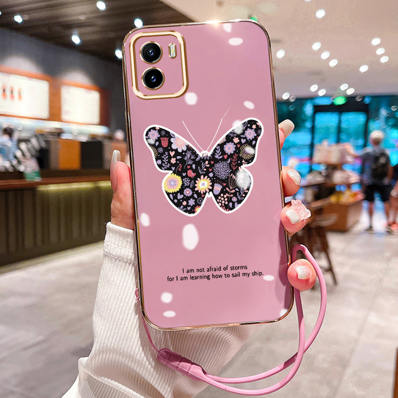 Casing Hp Untuk VIVO Y15S Y15A Y01 Case Flower butterfly pelapisan Kekinian Cesing silikon Kasing So