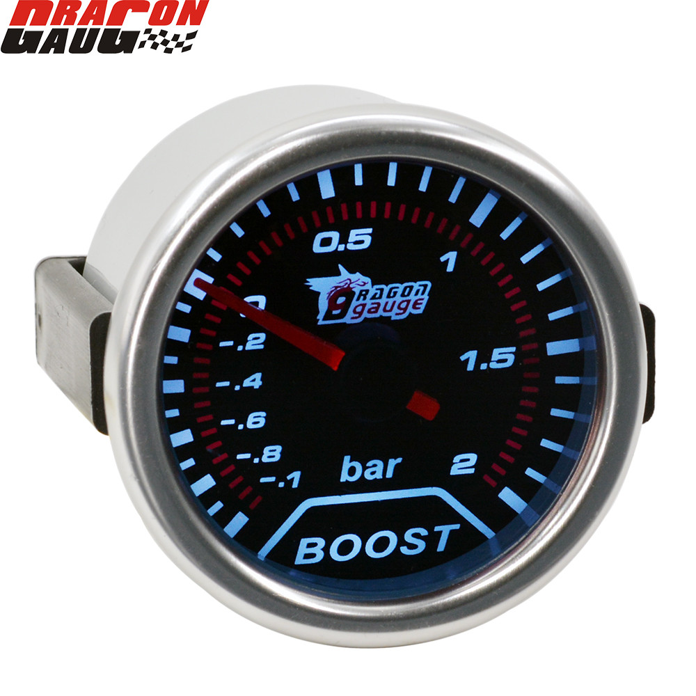 Dragon 52mm Sunglasses White Backlight Auto Car Turbo Boost Gauge -1~2 Bar Turbine Press Instrument 