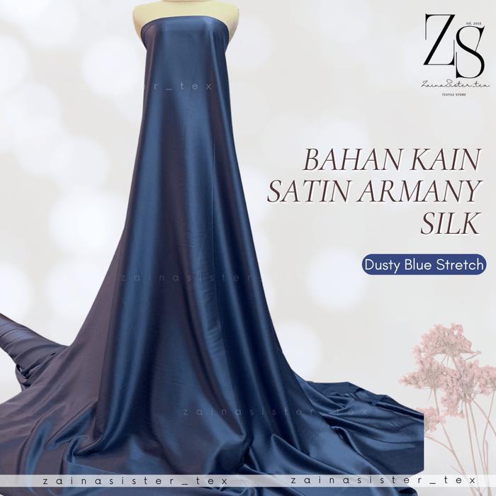 1/2 Meter Bahan Kain Satin Armni Silk Stretch - Dusty Blue kain bridesmaid