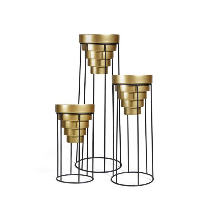 Rak Standing Pot Bunga Tanaman Tiang Besi isi 3 Black YUKI - ISIRUMA