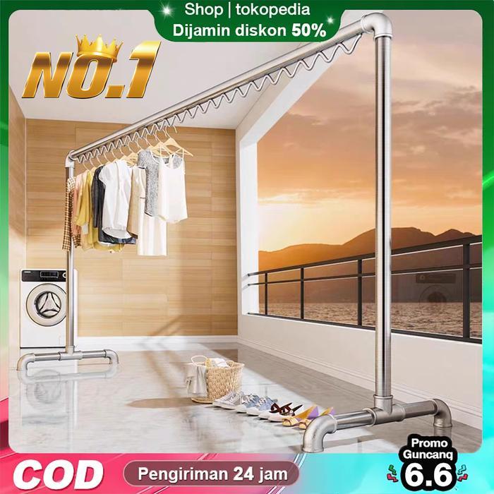 Sp Jemuran Baju Besi Stainless 200Cm Jemuran Baju Outdoor Jemuran Gantungan Baju Besi Panjang Rak