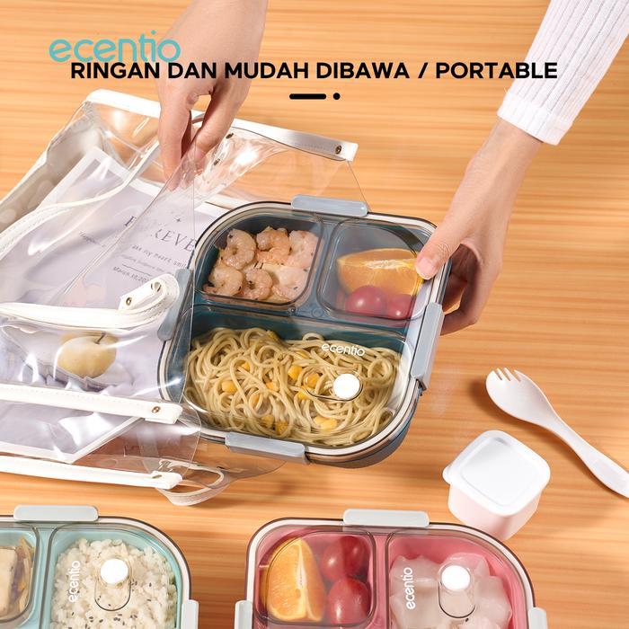 ecentio kotak makan 3 Grid lunch box BPA Free Kotak Sup tempat makan