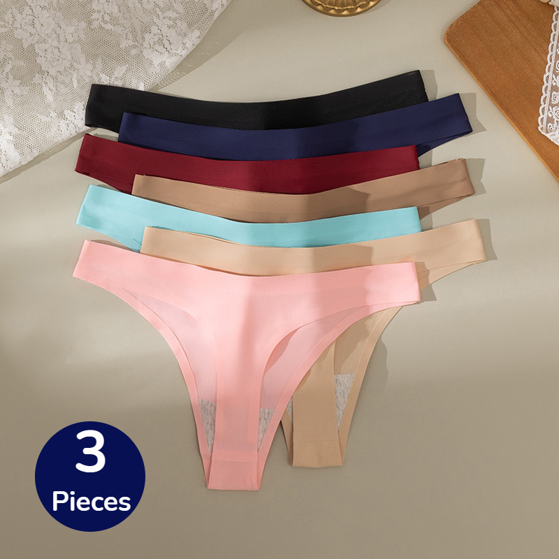 Warmsteps 3Pcs/Set Women'S Panties Seamless Female Thongs Silk Satin Underwear Girl Sexy G-Strings