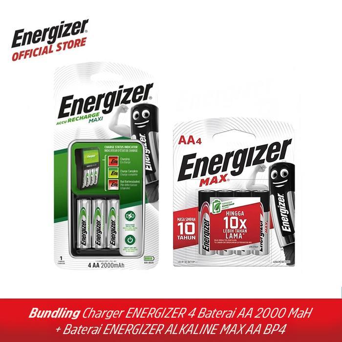 Bundling Charger Energizer 4 Baterai Aa 2000 Mah + Baterai Energizer Alkaline Max Aa Bp4