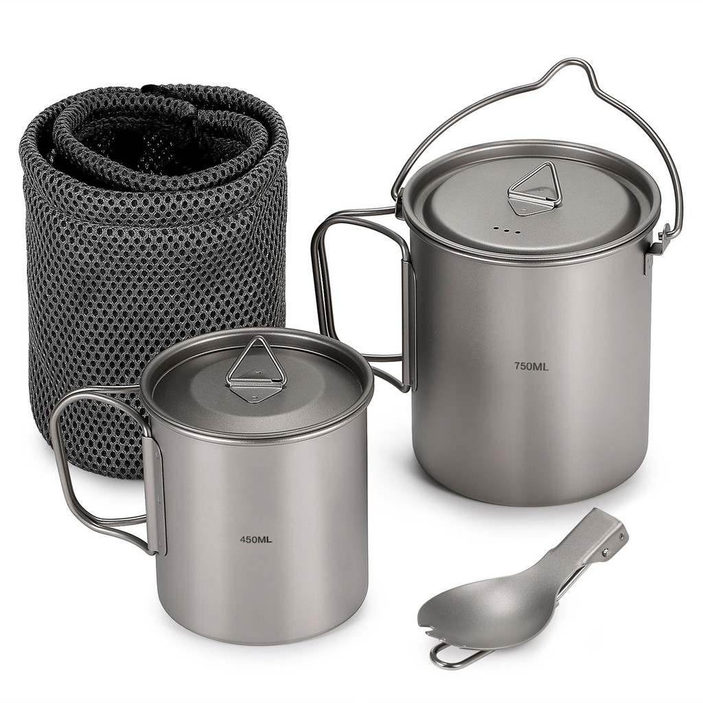 Ultralight 750ml Titanium Pot Portable Titanium Water Mug Cup with Lid and Foldable Handle Outdoor