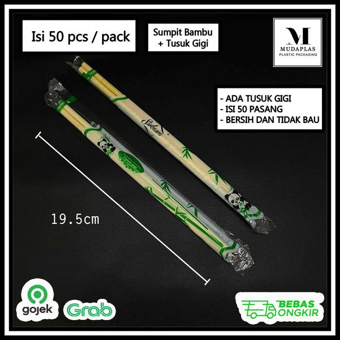 SUMPIT BAMBU TUSUK GIGI ISI 50 PCS - SUMPIT KOKI PANDA / SUMPIT PANDA
