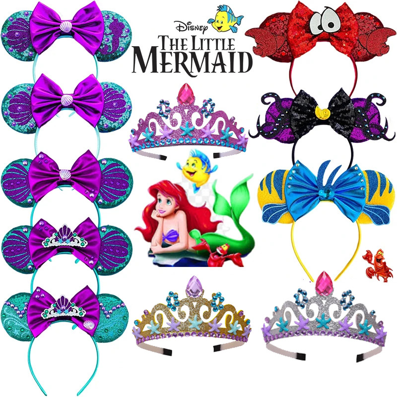 Mickey Mouse Little Mermaid Hairband Purple Crown Hair Accessories Ariel Headband Kids Sebastian