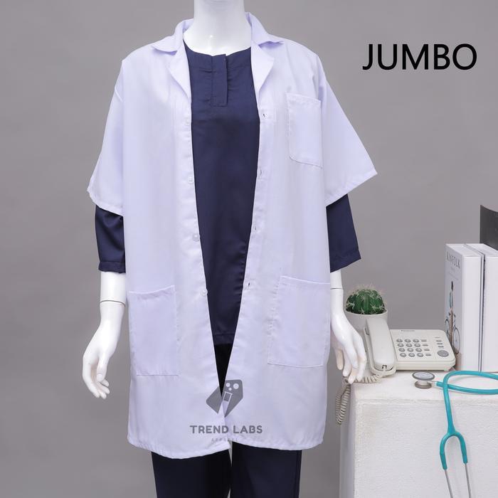Terbaru Best Quality 100% Original Jas Lab Lengan Pendek Jumbo / Baju Laborat Pendek Ukuran Besar