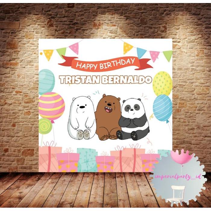 Custom Backdrop Banner Spanduk Happy Birthday We Bare Bears White
