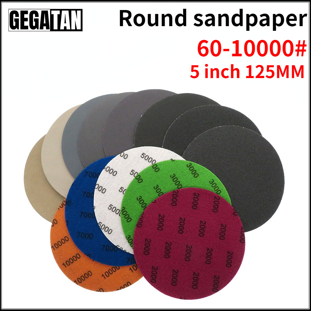 Amplas 5 Inci 125Mm 60-10000 Grit Bentuk Bulat Cakram Pengamplasan Kait Lingkaran Kertas Pengamplasa
