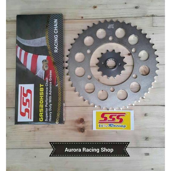 Menarik Gear Set Sss 520 Yamaha R25 / Mt 25 & Rantai Sss 520 Hsbt Gold Terlaris